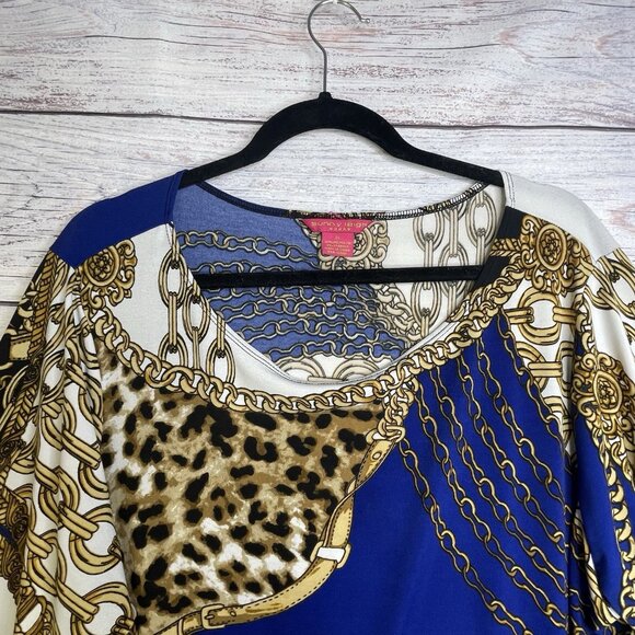 Sunny Leigh Shift Dress Size 1X Equestrian Print Royal Blue BOHO Fairycore - Picture 3 of 9